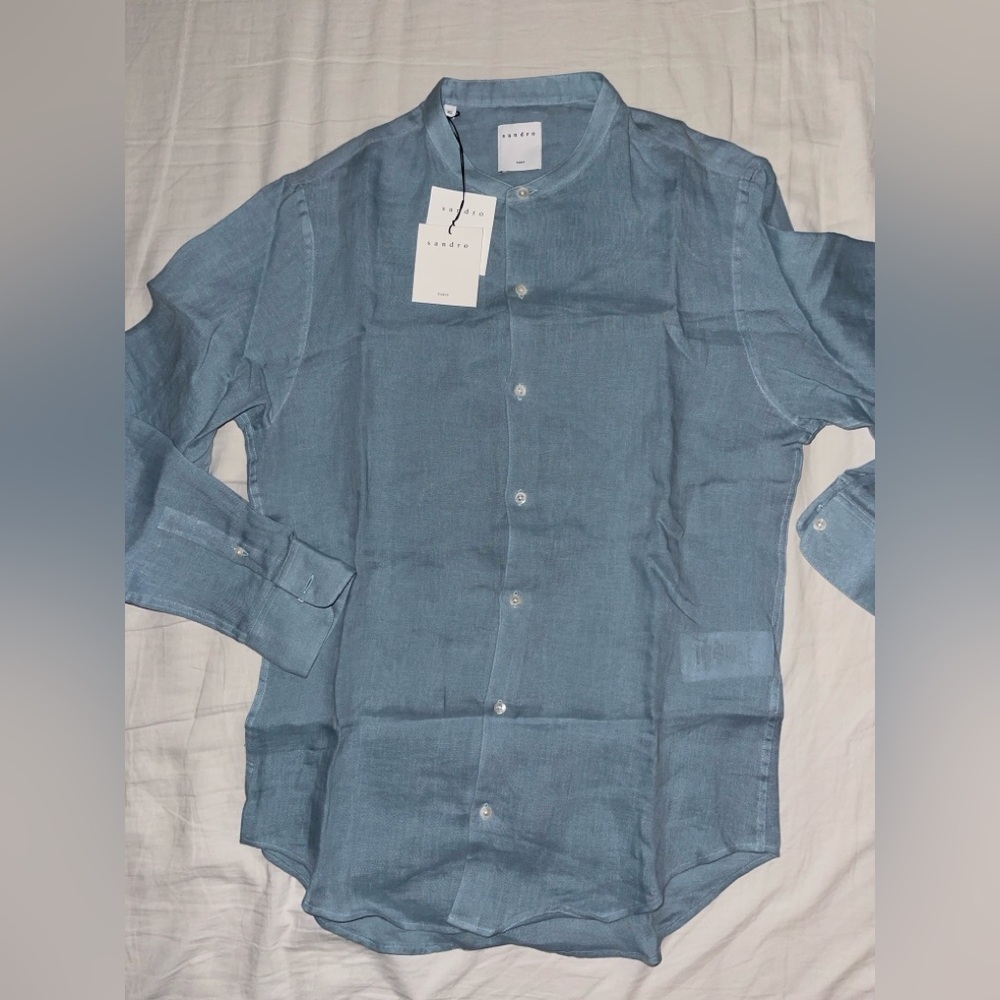 Sandro Sky Blue Linen Blouse - Picture 2 of 10